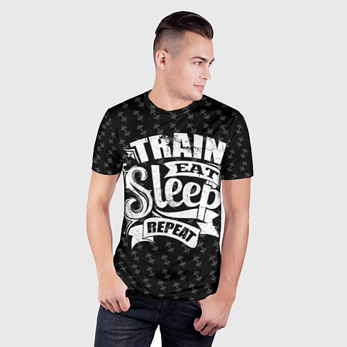 Мужская спорт-футболка Train Eat Sleep Repeat / 3D-принт – фото 3