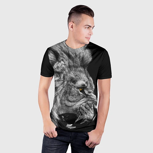 Мужская спорт-футболка Оскал льва / 3D-принт – фото 3