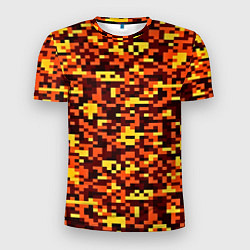 Футболка спортивная мужская Камуфляж пиксельный: оранжевый/желтый, цвет: 3D-принт