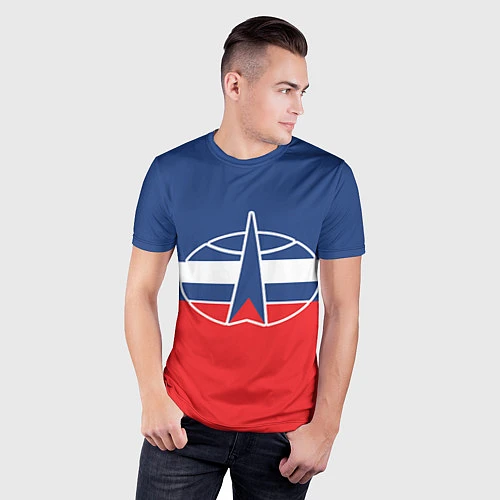 Мужская спорт-футболка Флаг космический войск РФ / 3D-принт – фото 3