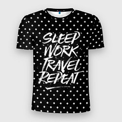 Футболка спортивная мужская Sleep Work Travel Repeat, цвет: 3D-принт