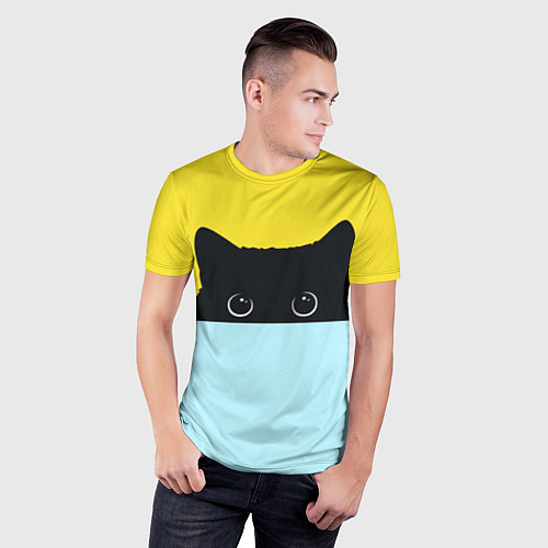 Мужская спорт-футболка Черный кот выглядывает / 3D-принт – фото 3