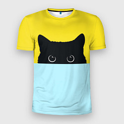 Мужская спорт-футболка Черный кот выглядывает