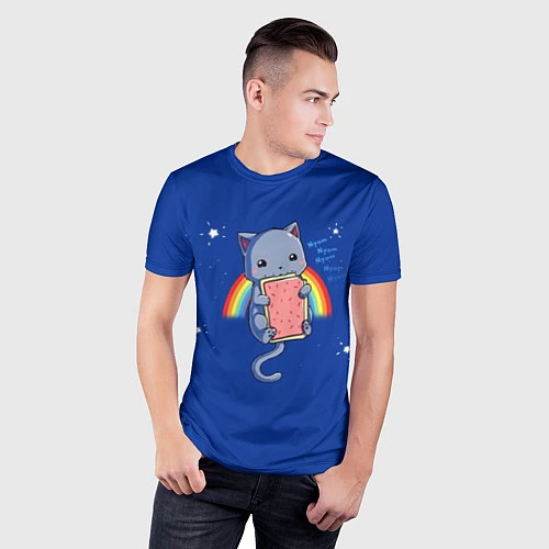 Мужская спорт-футболка Котик на радуге / 3D-принт – фото 3