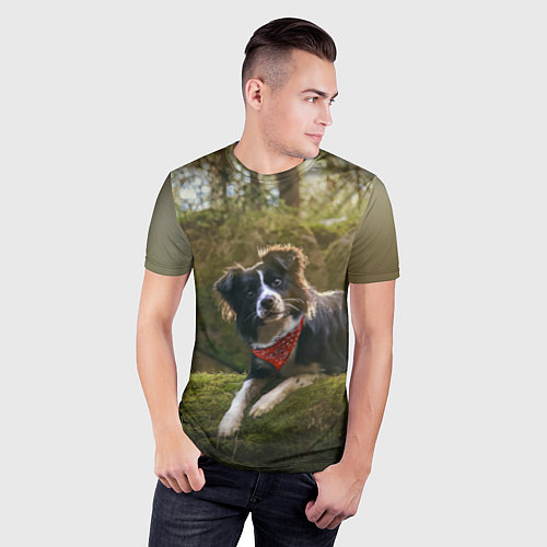 Мужская спорт-футболка Собачка на траве / 3D-принт – фото 3