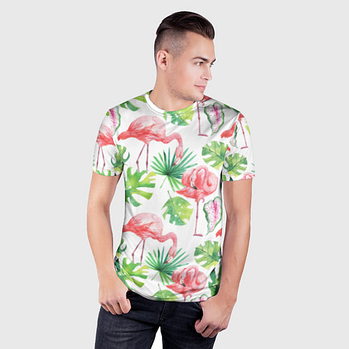 Мужская спорт-футболка Фламинго в тропиках / 3D-принт – фото 3