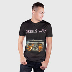 Футболка спортивная мужская Green Day магнитофон в огне, цвет: 3D-принт — фото 2