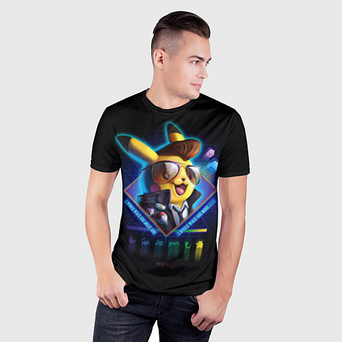 Мужская спорт-футболка Retro Pikachu / 3D-принт – фото 3