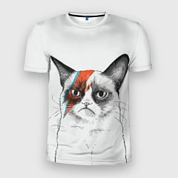 Футболка спортивная мужская David Bowie: Grumpy cat, цвет: 3D-принт