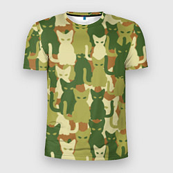 Мужская спорт-футболка Камуфляж- зелёные кошки