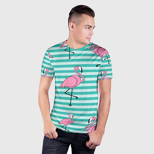Мужская спорт-футболка Полосатые фламинго / 3D-принт – фото 3