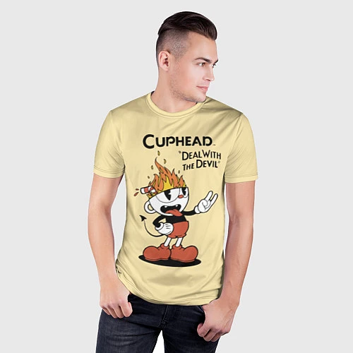 Мужская спорт-футболка Cuphead: Flame Mugman / 3D-принт – фото 3