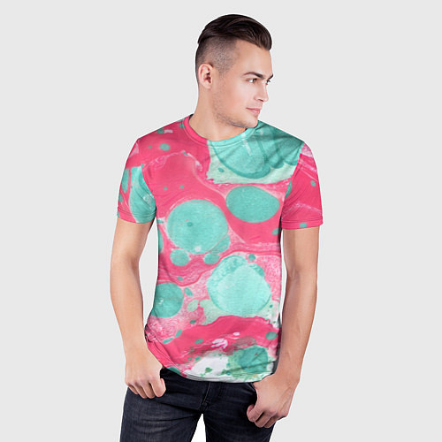 Мужская спорт-футболка Watercolor: Pink & Turquoise / 3D-принт – фото 3