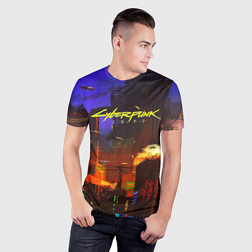 Мужская спорт-футболка Cyberpunk 2077: Night City / 3D-принт – фото 3