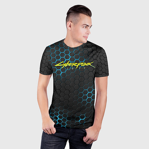 Мужская спорт-футболка Cyberpunk 2077: Blue Carbon / 3D-принт – фото 3