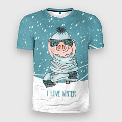 Футболка спортивная мужская Pig: I love winter, цвет: 3D-принт