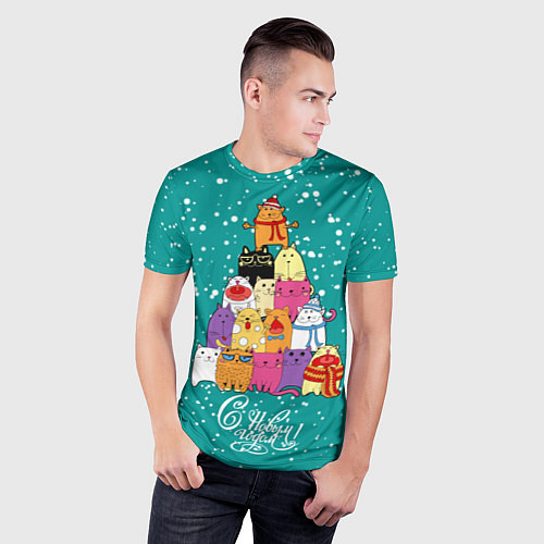 Мужская спорт-футболка Ёлка из котов / 3D-принт – фото 3