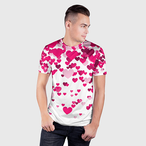 Мужская спорт-футболка Сердца розовые падают / 3D-принт – фото 3