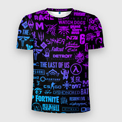 Футболка спортивная мужская Неоновые лого игр, цвет: 3D-принт