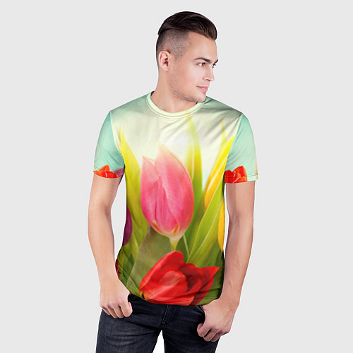 Мужская спорт-футболка Цветущие тюльпаны / 3D-принт – фото 3