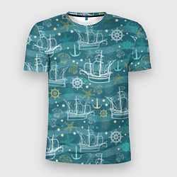 Мужская спорт-футболка Парусники в море - паттерн