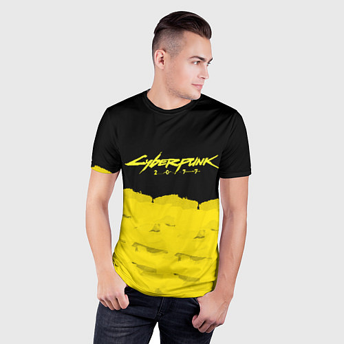 Мужская спорт-футболка Cyberpunk 2077: Yellow & Black / 3D-принт – фото 3