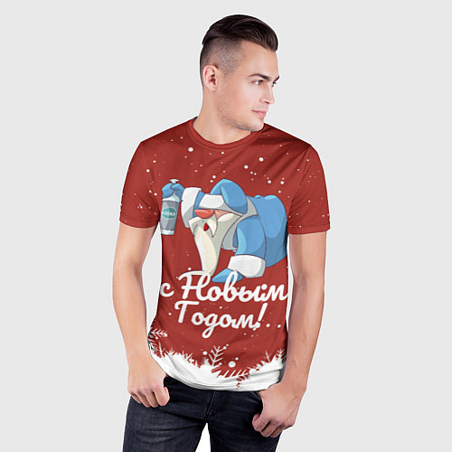 Мужская спорт-футболка Пьяный Дед Мороз / 3D-принт – фото 3