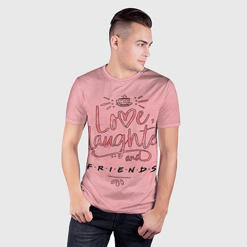 Мужская спорт-футболка Love laughter and Friends / 3D-принт – фото 3