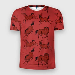 Футболка спортивная мужская Красные кони, цвет: 3D-принт