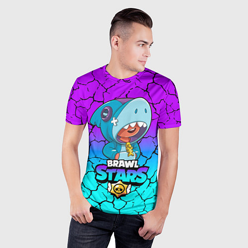 Мужская спорт-футболка Brawl stars leon shark / 3D-принт – фото 3