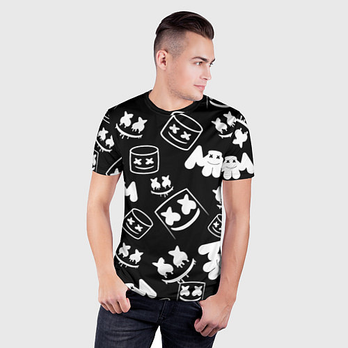 Мужская спорт-футболка Marshmello ЧБ / 3D-принт – фото 3