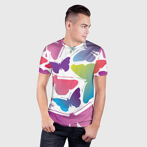 Мужская спорт-футболка Разноцветные бабочки / 3D-принт – фото 3