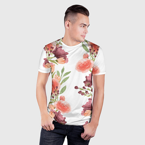 Мужская спорт-футболка Цветы на белом / 3D-принт – фото 3