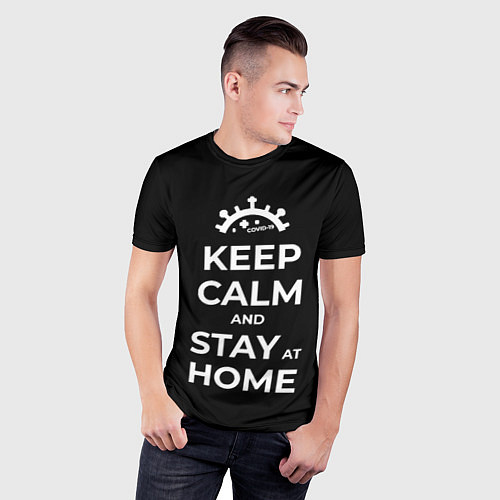 Мужская спорт-футболка Keep calm and stay at home / 3D-принт – фото 3