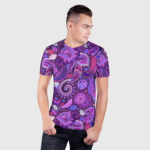 Мужская спорт-футболка Фиолетовый этнический дудлинг / 3D-принт – фото 3