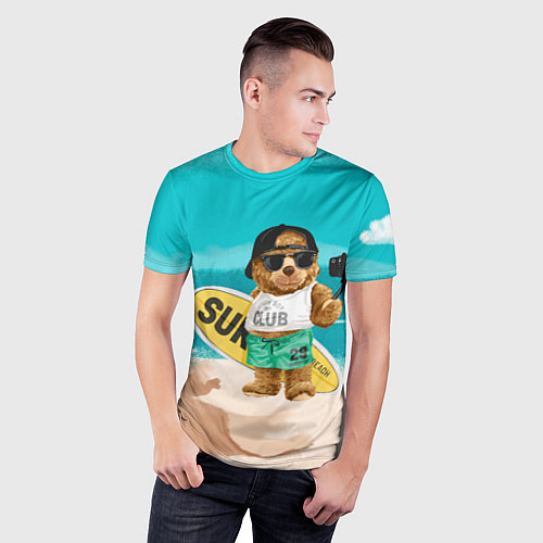 Мужская спорт-футболка Медвежонок серфер / 3D-принт – фото 3