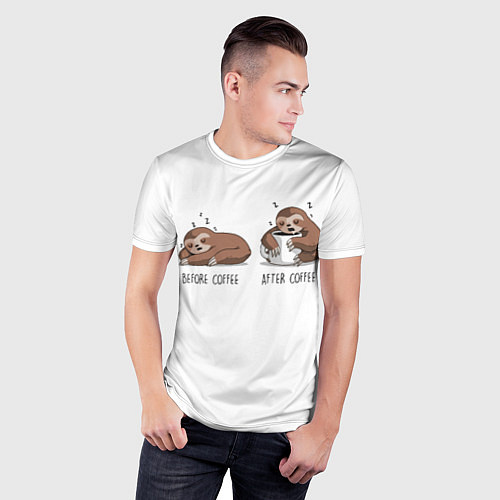Мужская спорт-футболка Ленивец Coffee / 3D-принт – фото 3