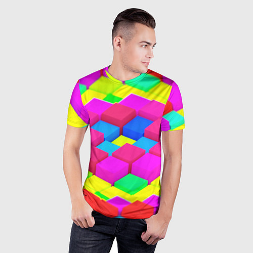 Мужская спорт-футболка ЦВЕТНЫЕ КУБИКИ / 3D-принт – фото 3
