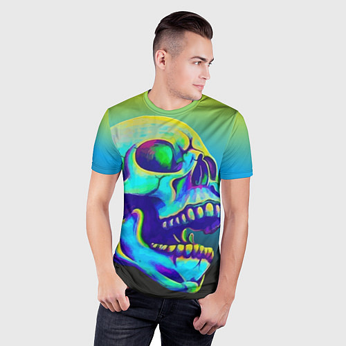 Мужская спорт-футболка Neon skull / 3D-принт – фото 3