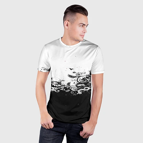 Мужская спорт-футболка Узоры линии черный белый чб / 3D-принт – фото 3