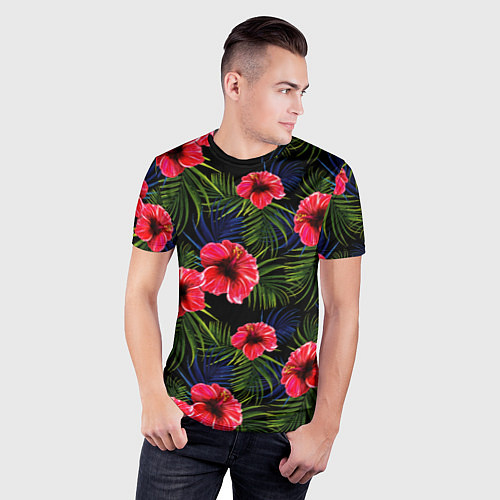 Мужская спорт-футболка Тропические цветы и листья / 3D-принт – фото 3