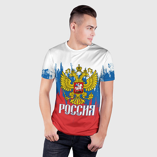 Мужская спорт-футболка РОССИЯ ТРИКОЛОР / 3D-принт – фото 3