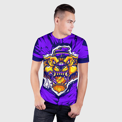Мужская спорт-футболка Граффити Лев фиолетовый / 3D-принт – фото 3