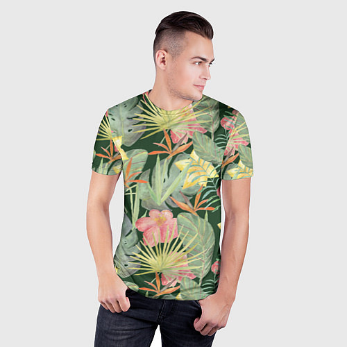 Мужская спорт-футболка Тропические растения и цветы / 3D-принт – фото 3