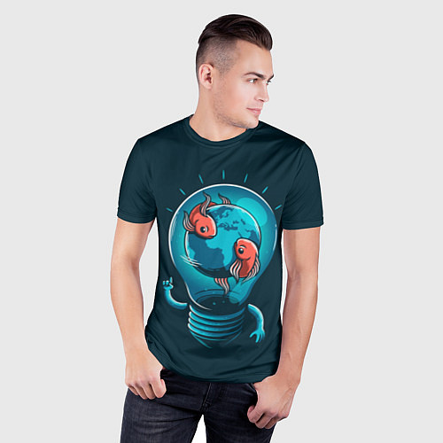 Мужская спорт-футболка Рыбки в лампочке / 3D-принт – фото 3