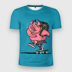 Футболка спортивная мужская Свинья на скейте, цвет: 3D-принт