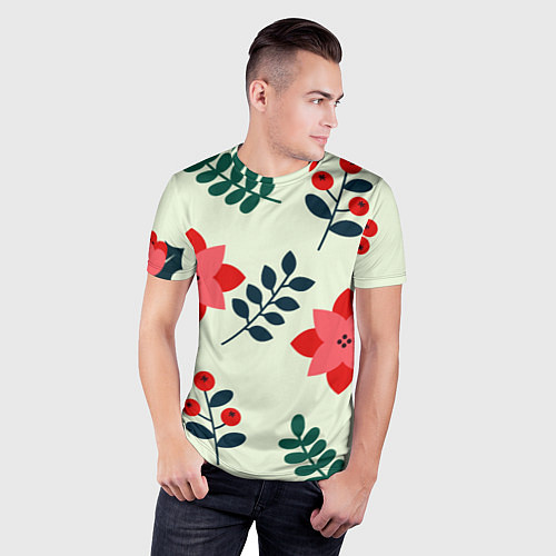 Мужская спорт-футболка Цветы, ягоды, листья / 3D-принт – фото 3