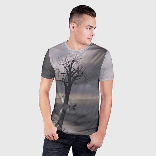 Мужская спорт-футболка Черное древо и белый лис / 3D-принт – фото 3