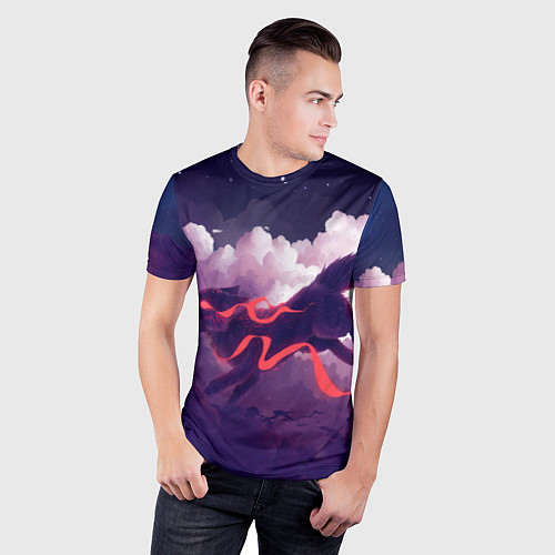 Мужская спорт-футболка Лиса бежит по облакам / 3D-принт – фото 3
