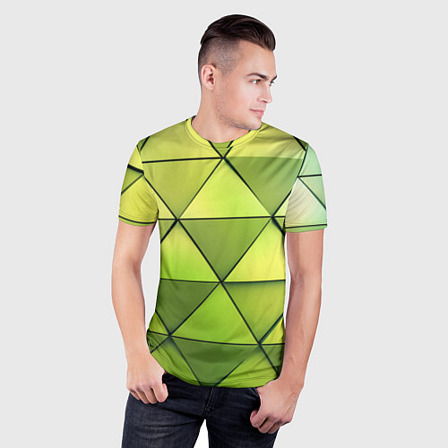 Мужская спорт-футболка Зелёные треугольники / 3D-принт – фото 3